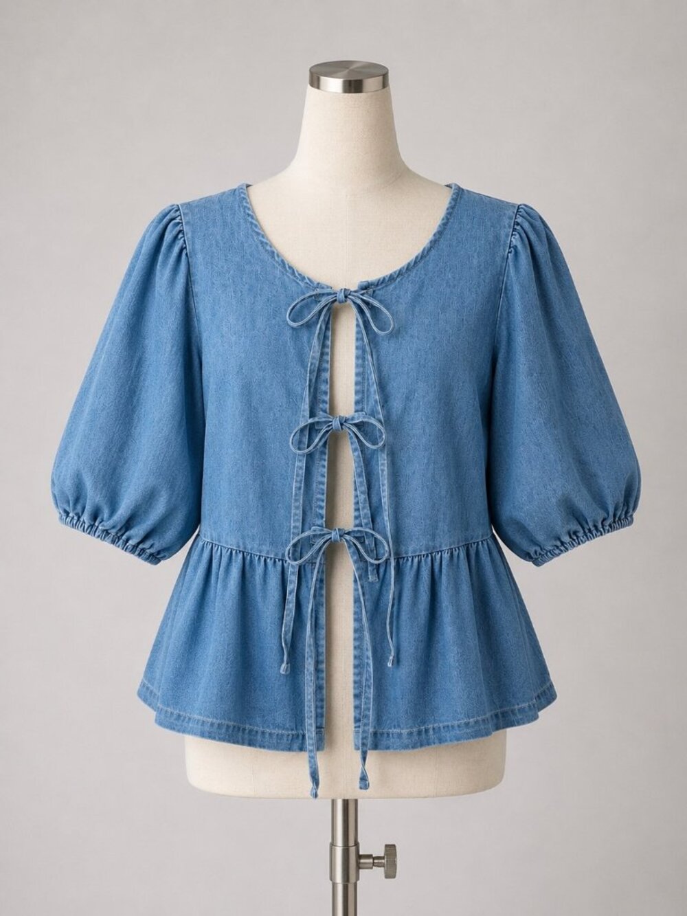 Shop Stevie Chambray Tie Front Peplum Blouse Medium Like New